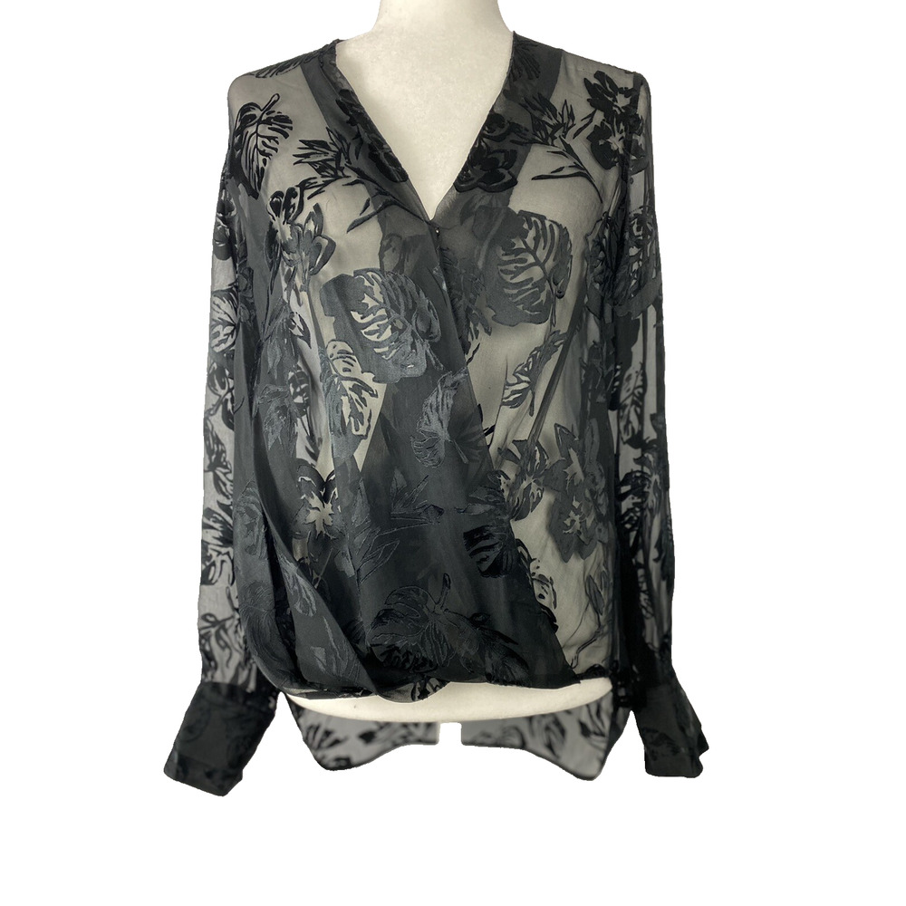 Rag & Bone Black Victor Blouse Size S Flower Leaves Women Blouse $350 A003006